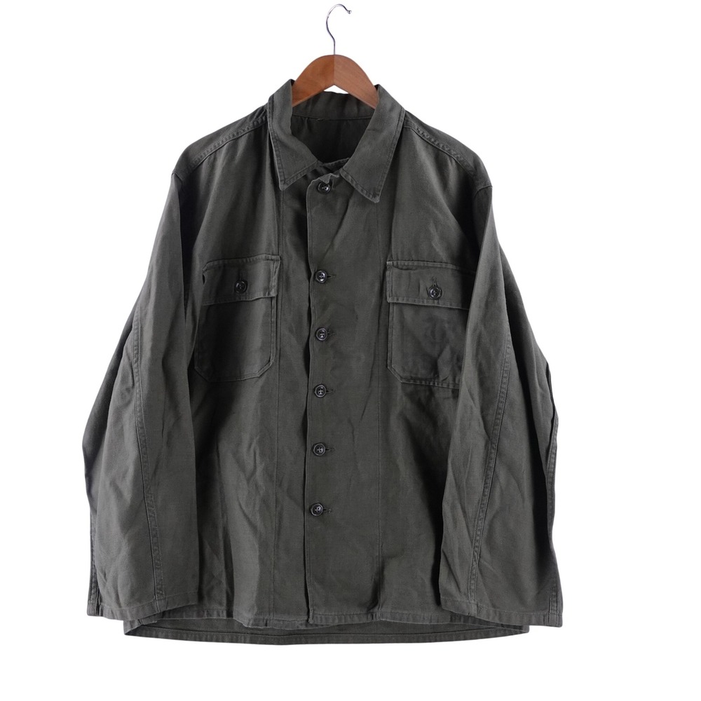 Vintage 60s US Military Mens XL OG-107 Sateen Utility Fatigue Shirt Vietnam Era